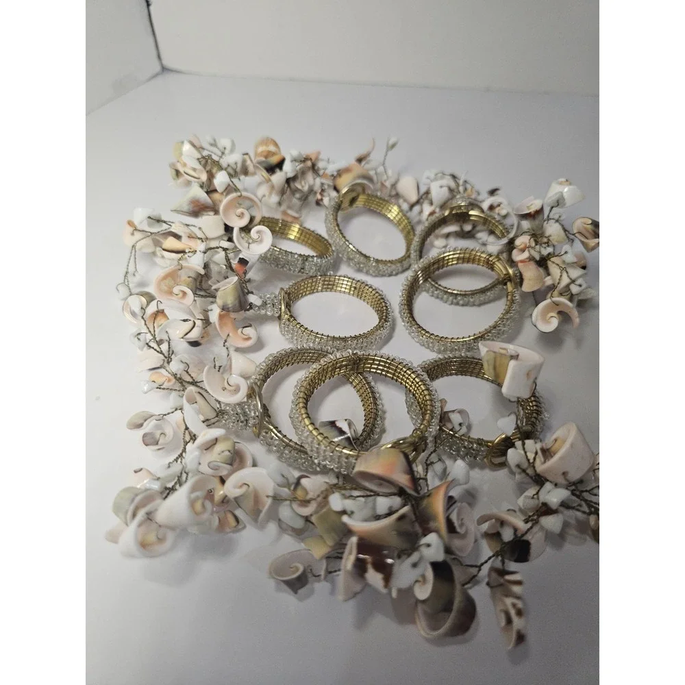 Vintage Pier 1 One Napkin Rings Seashell‎ Cluster Gold Set of 8 STUNNING!